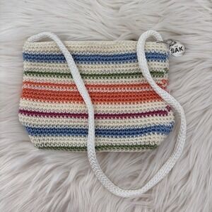 The Sak Woven Crossbody Purse White Multi‎ Color Zip Sholder Bag